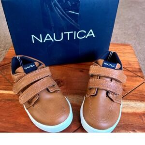 Nautica Ariz Toddler Tan PU Leather Double Strap Sneakers Size 8